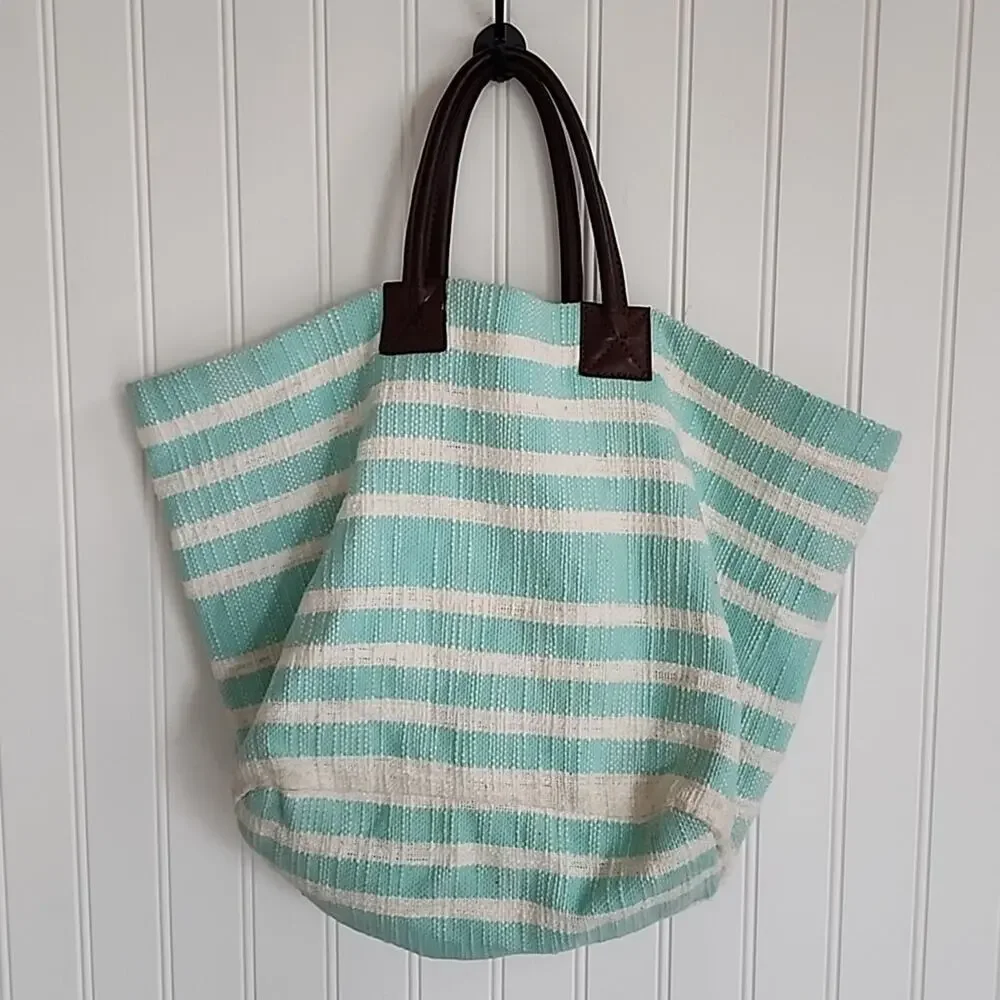Crown & Ivy Retro Stripe Beach Tote Pom Bag